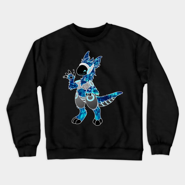 Protogen Fursuit Furry Fursona waving hello blue tie dye Crewneck Sweatshirt by Surfer Dave Designs